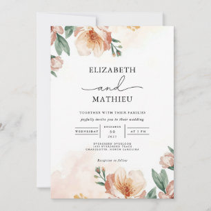 Elegant Peach & Green Botanical Garden Wedding Invitation