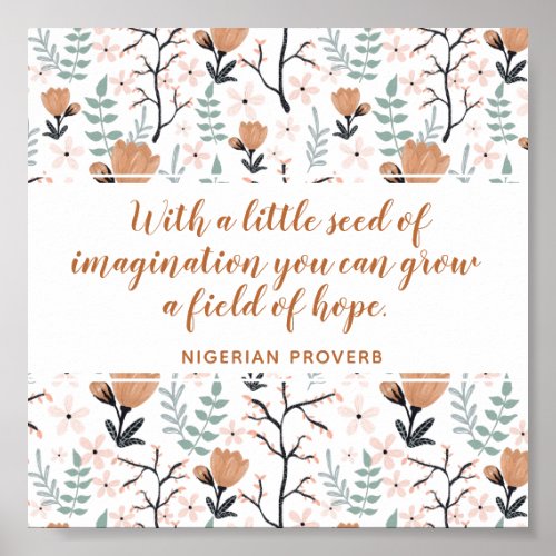 Elegant Peach Hope Quote Floral Inspirational Art Poster