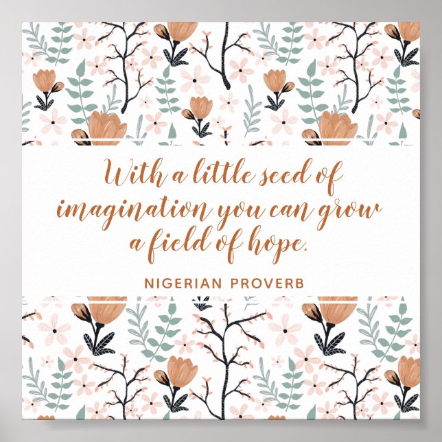 Elegant Peach Hope Quote Floral Inspirational Art Poster (Front)