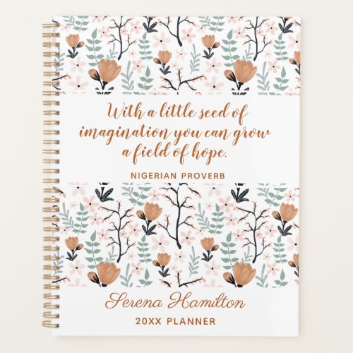 Elegant Peach Inspirational Hope Quote Flower 2021 Planner