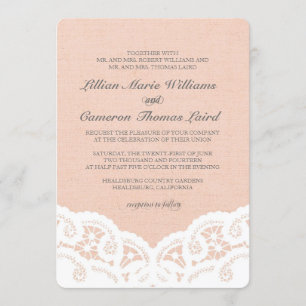 Elegant Peach Lace Wedding Invitation
