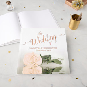 Elegant Peach Light Orange Rose Large Wedding Foil Foil Guest Book