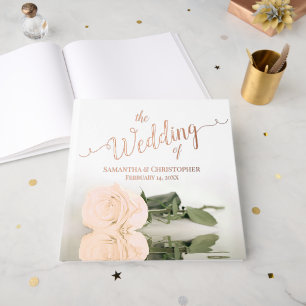 Elegant Peach Light Orange Rose Large Wedding Foil Guest Book