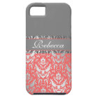 Elegant Peach Lipstick Shimmer Girly Damask Design