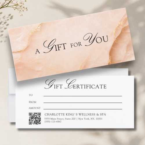 Elegant Peach Marble QR Code Gift Certificate