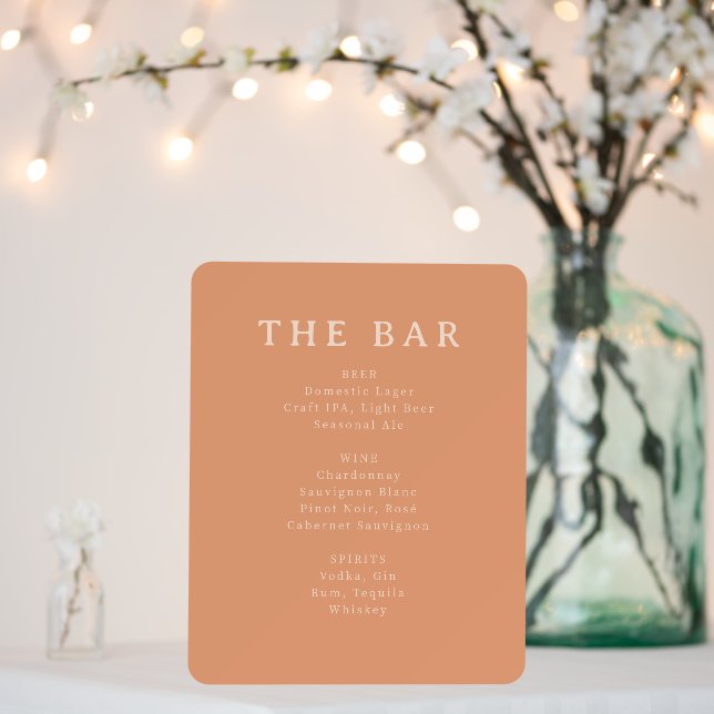 Elegant Peach Minimalist Bar Menu Foam Board (In Situ (Wedding))