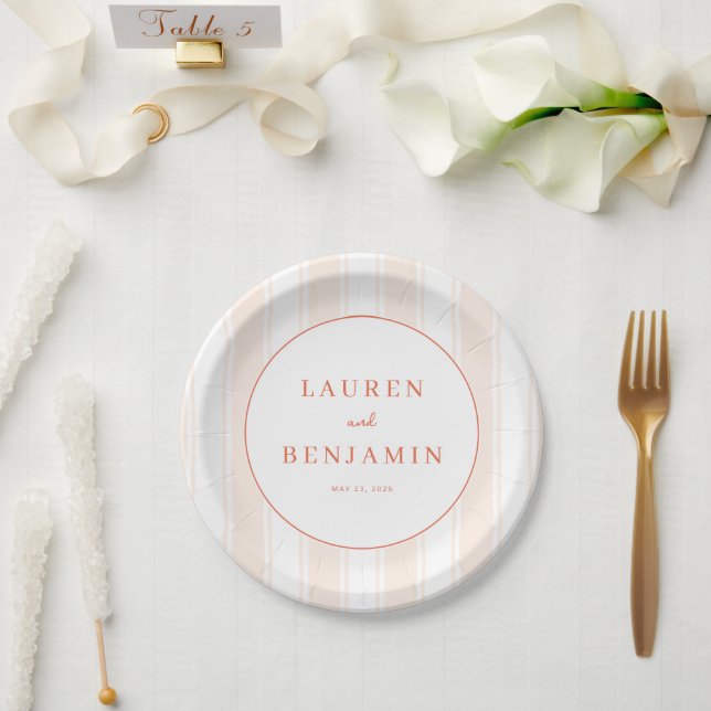 Elegant Peach Minimalist Circle Paper Plates (Wedding)