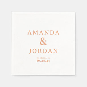 Elegant Peach Minimalist Names Napkins
