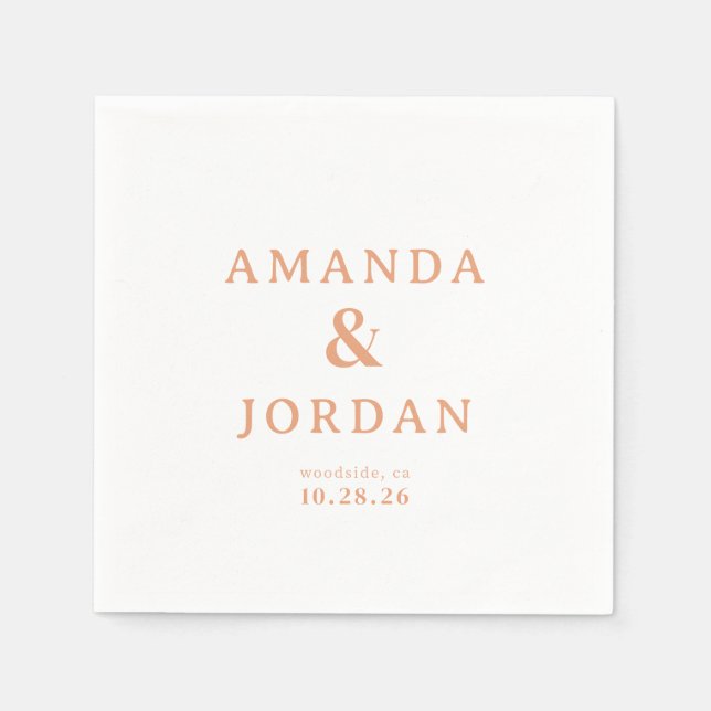 Elegant Peach Minimalist Names Napkins (Front)