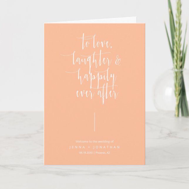 Elegant Peach Minimalist QR Code Wedding Folded Program (Front)