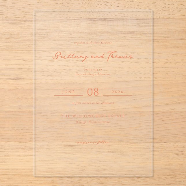 Elegant Peach Minimalist Wedding Invitation (Front)