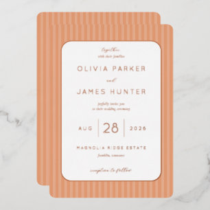 Elegant Peach Minimalist Wedding Invitation Foil Invitation