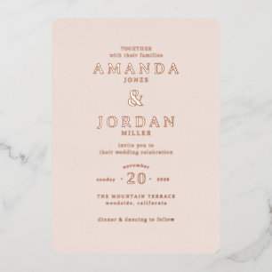 Elegant Peach Minimalist Wedding Invitation Foil Invitation