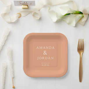 Elegant Peach Minimalist Wedding Paper Plates