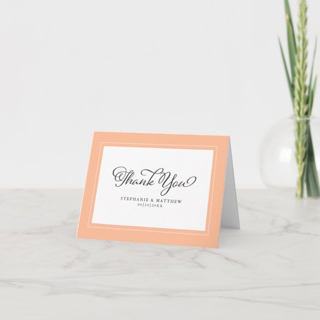 Elegant Peach Modern Chic Borders Wedding Guest Thank You Card (Front)