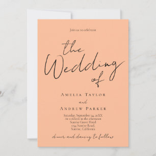 Elegant Peach Modern Chic Typography Wedding Invitation