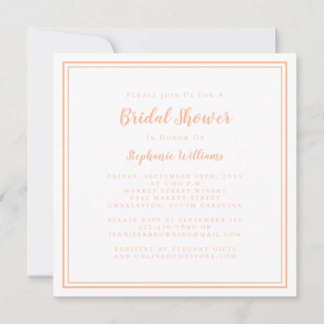 Elegant Peach Modern Script Bridal Shower  Invitation (Front)