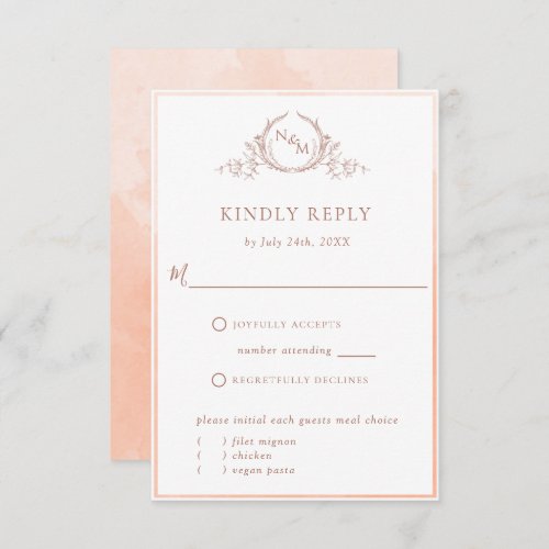 Elegant Peach Monogram and Watercolor RSVP