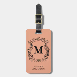 Elegant Peach Monogram Crest Luggage Tag