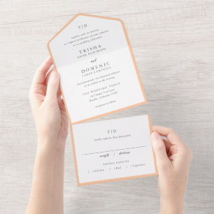 Elegant Peach Monogram Modern Wedding All In One Invitation