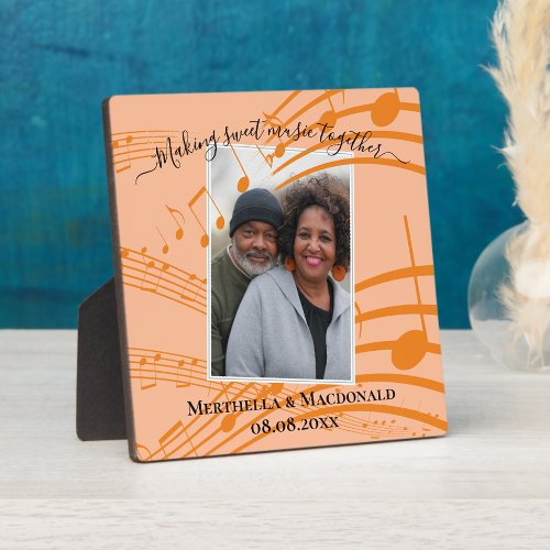 Elegant Peach Music Notes Couples Valentine Photo Plaque