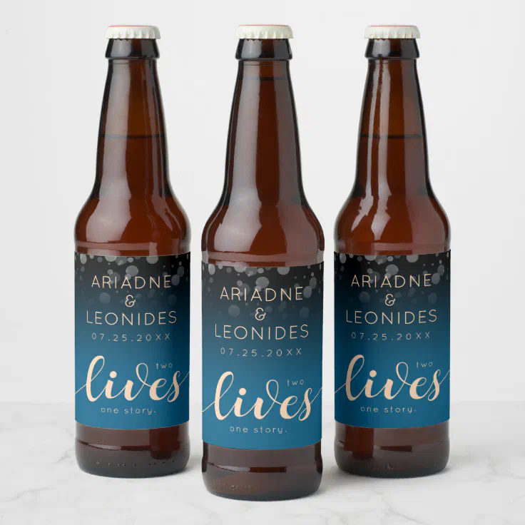 Elegant Peach Mykonos Blue Wedding A New Chapter Beer Bottle Label