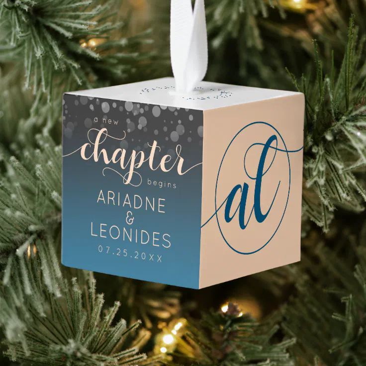 Elegant Peach Mykonos Blue Wedding A New Chapter Cube Ornament