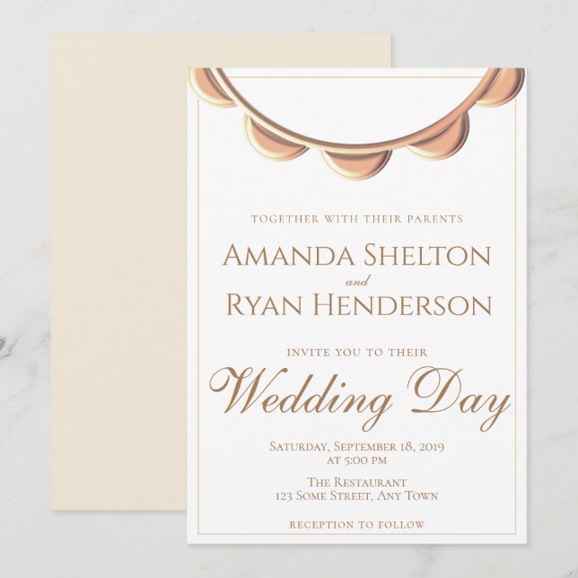Elegant Peach Necklace White Wedding Invitation (Front/Back)