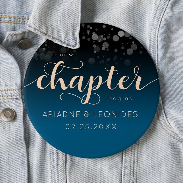 Elegant Peach Oceanic Blue Wedding A New Chapter Button (In Situ)