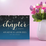 Elegant Peach Oceanic Blue Wedding A New Chapter Canvas Print<br><div class="desc">Make your special day an unforgettable celebration with this simple but stylish canvas wrap, which features elegant handwritten and block lettering in peach with a shower of confetti set on a black to dazzling oceanic shade of blue evocative of the Mediterranean background. Customize as desired. Design © W.H. Sim. See...</div>