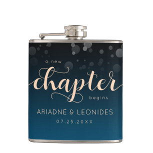 Elegant Peach Oceanic Blue Wedding A New Chapter Flask