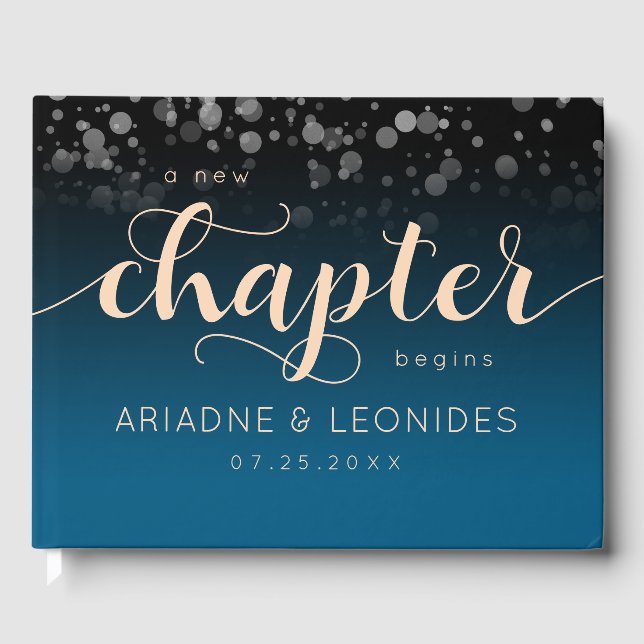 Elegant Peach Oceanic Blue Wedding A New Chapter Guest Book (Front)