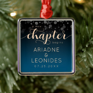 Elegant Peach Oceanic Blue Wedding A New Chapter Metal Ornament