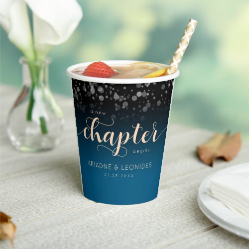 Elegant Peach Oceanic Blue Wedding A New Chapter Paper Cups