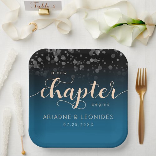 Elegant Peach Oceanic Blue Wedding A New Chapter Paper Plates
