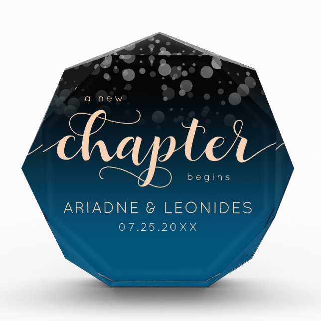 Elegant Peach Oceanic Blue Wedding A New Chapter Photo Block (Front)