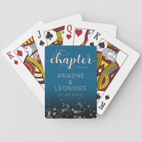 Elegant Peach Oceanic Blue Wedding A New Chapter Playing Cards