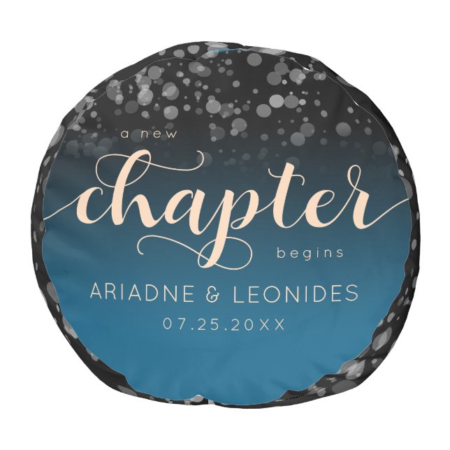 Elegant Peach Oceanic Blue Wedding A New Chapter Pouf (Bottom)