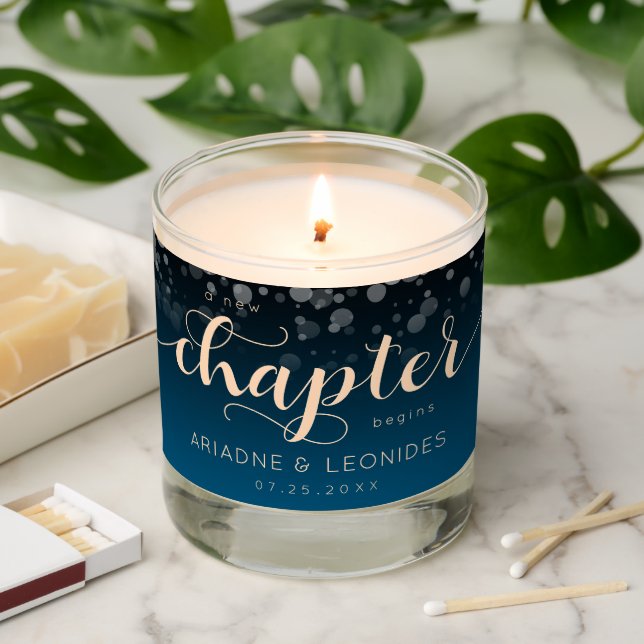 Elegant Peach Oceanic Blue Wedding A New Chapter Scented Candle (Lit)