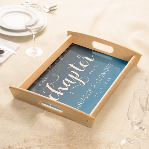 Elegant Peach Oceanic Blue Wedding A New Chapter Serving Tray