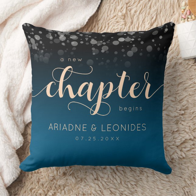 Elegant Peach Oceanic Blue Wedding A New Chapter Throw Pillow (Blanket)
