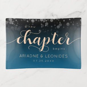 Elegant Peach Oceanic Blue Wedding A New Chapter Trinket Tray