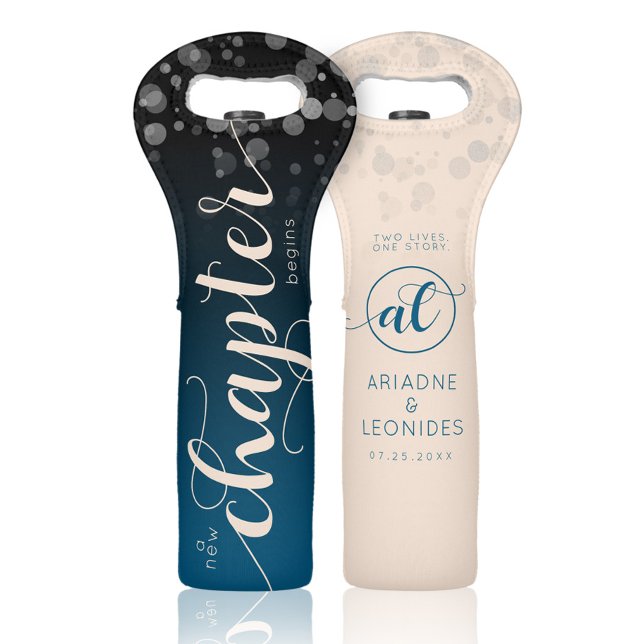 Elegant Peach Oceanic Blue Wedding A New Chapter Wine Bag (Creator Uploaded)