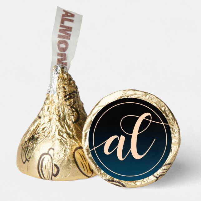 Elegant Peach Oceanic Blue Wedding Initials Hershey®'s Kisses® (Front)