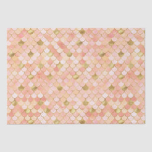 Elegant Peach Ombre Foil & Gold Mermaid Scales Tissue Paper