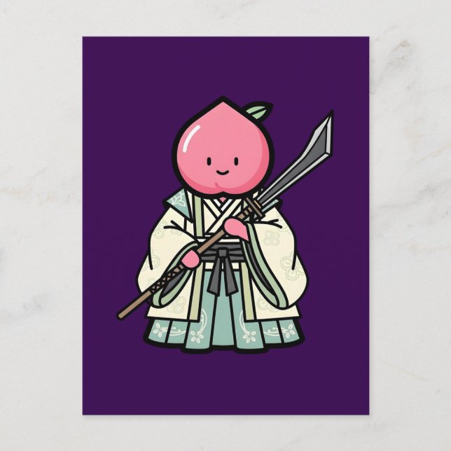 Elegant Peach Onna-musha Samurai Warrior Illustrat Postcard (Front)