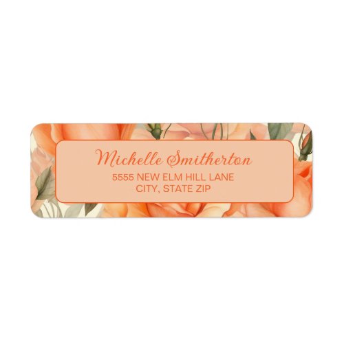 Elegant Peach Orange Floral Roses  Label