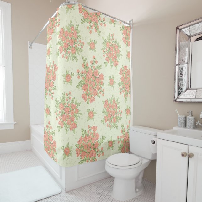 Elegant Peach Orange Floral Shower Curtain (In Situ)