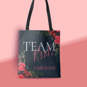 Elegant Peach Orange Floral Team Bride Bridesmaid Tote Bag