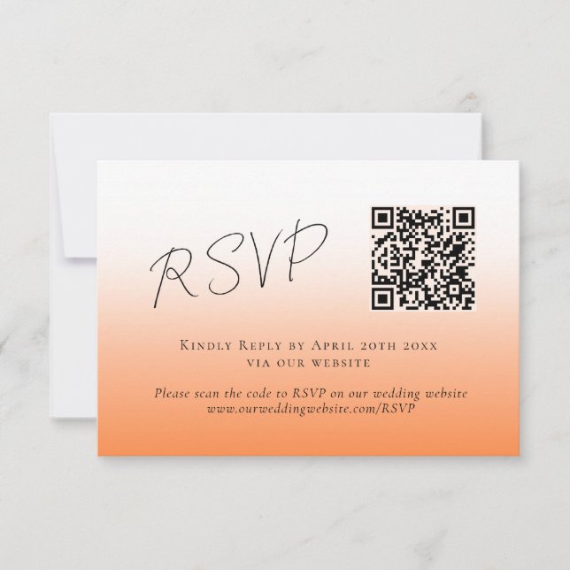 Elegant Peach Orange Fuzz QR Code Wedding RSVP  (Front)